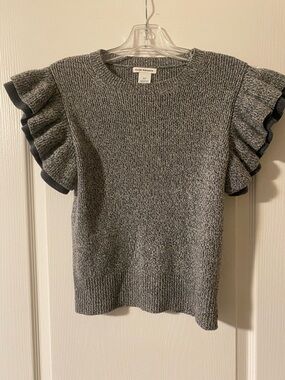 Club Monaco Heather Gray Ruffle-Sleeve Merino Knit